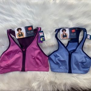 Hanes, Easy on zip front wire free sports bra.